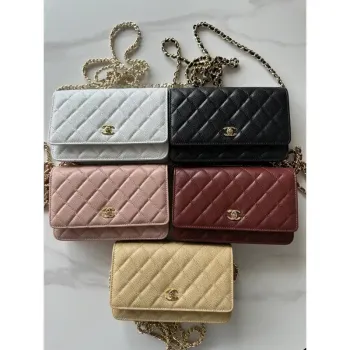 Chanel AP4241 Classic Wallet On Chain Grained Shiny Calfskin Apricot