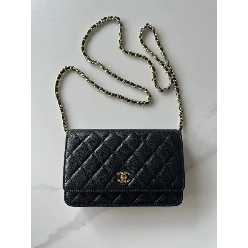 Chanel AP4241 Classic Wallet On Chain Grained Shiny Calfskin Black
