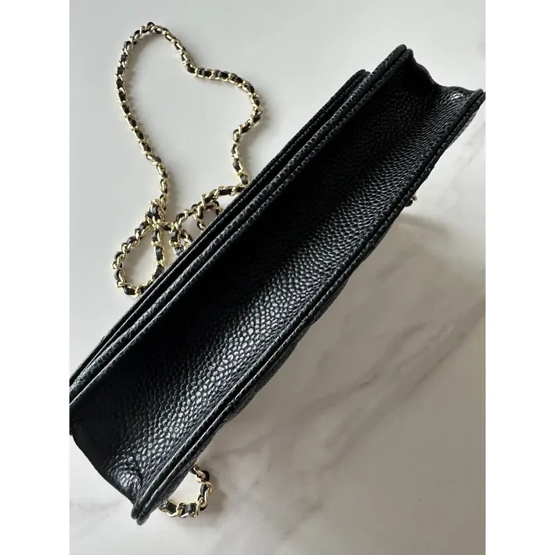 Chanel AP4241 Classic Wallet On Chain Grained Shiny Calfskin Black