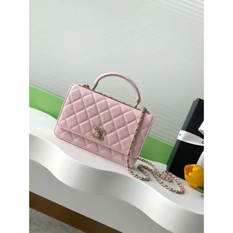 Chanel AP4323 Wallet On Chain Lambskin Diamanté Gold Pink