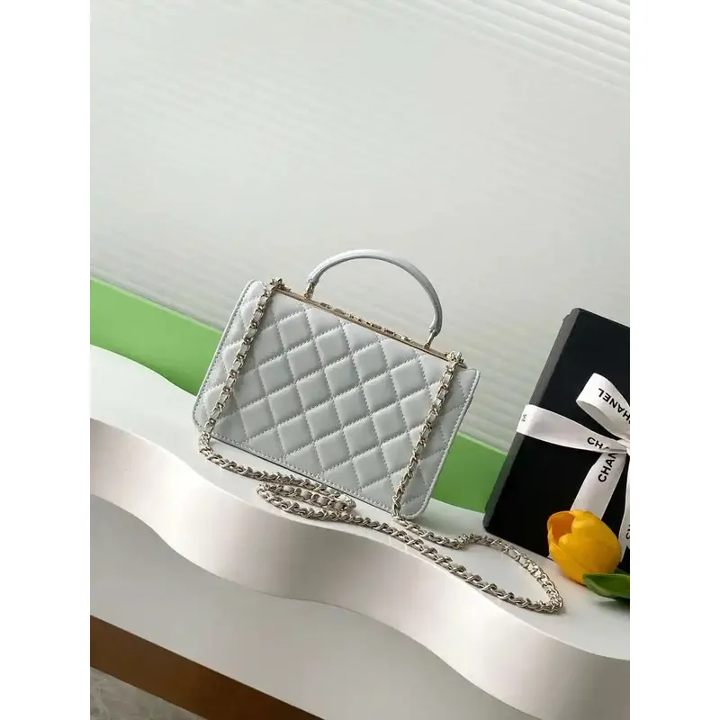 Chanel AP4323 Wallet On Chain Lambskin Diamanté Gold Light Blue