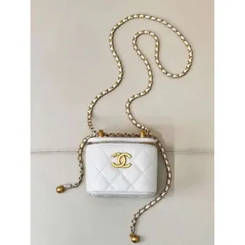 Chanel Small Vanity with Chain Shiny Calfskin White AP2292 Gold