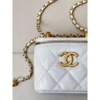 Chanel Small Vanity with Chain Shiny Calfskin White AP2292 Gold
