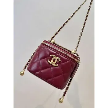 Chanel Small Vanity with Chain Shiny Calfskin Wine Red AP2292 Gold