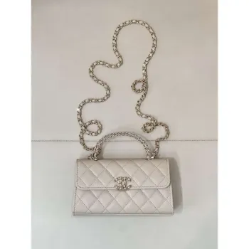 Chanel AP3238 Phone Holder with Chain Grained Shiny Calfskin Apricot