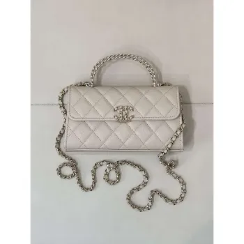 Chanel AP3238 Phone Holder with Chain Grained Shiny Calfskin Apricot