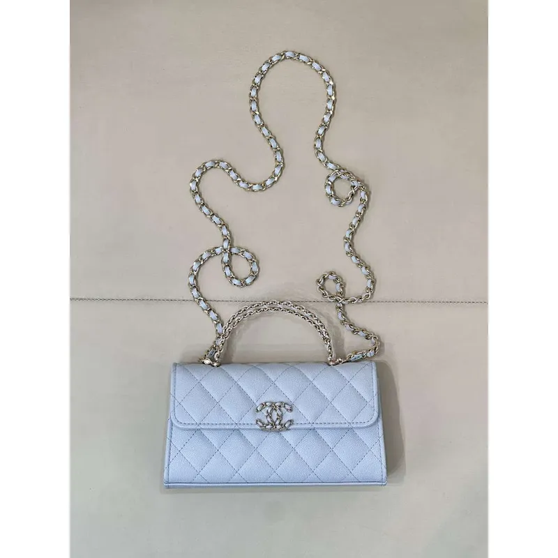 Chanel AP3238 Phone Holder with Chain Grained Shiny Calfskin Black