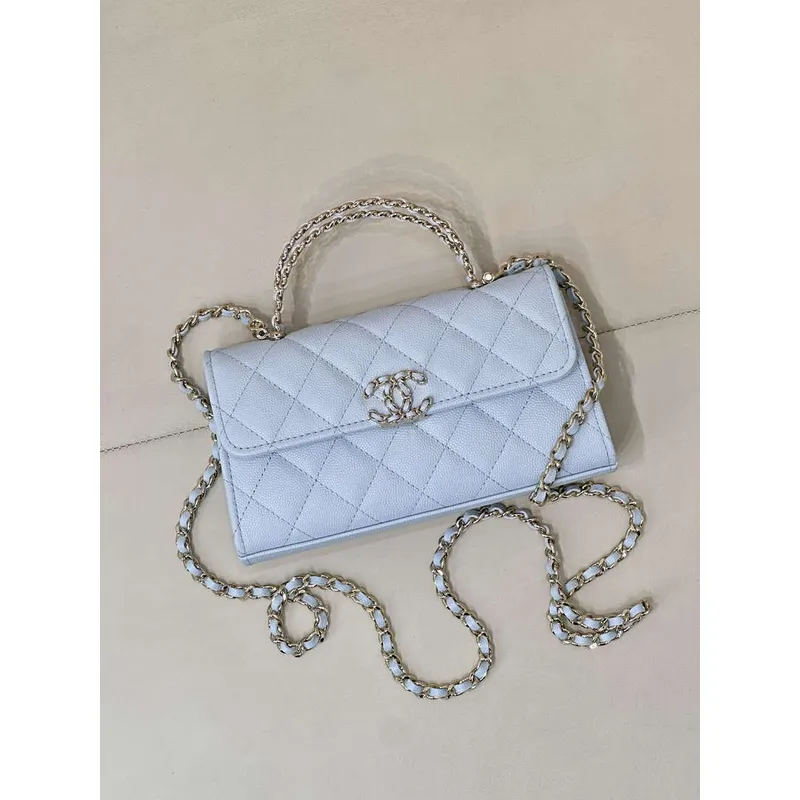 Chanel AP3238 Phone Holder with Chain Grained Shiny Calfskin Black