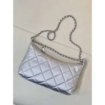 Chanel 25SS AS5528 Hobo Handbag in Lambskin Silver