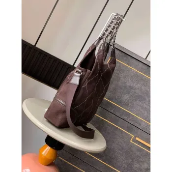 Chanel A88991 Hobo Bag Suede & Silver Tone Metal Brown