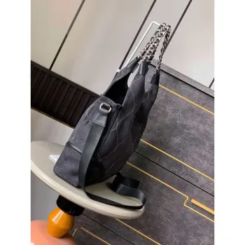 Chanel A88991 Hobo Bag Suede & Silver Tone Metal Black