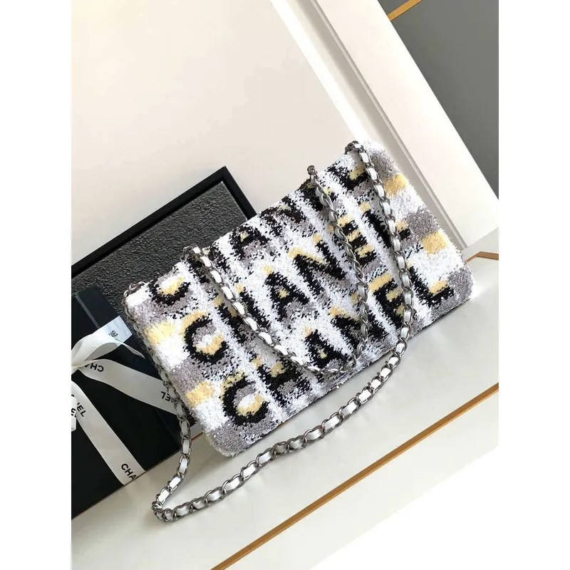 Chanel A01112 Flap Classic 11.12 Handbag 24S letter shape Silver shiny sequin