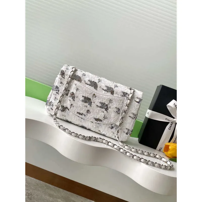 Chanel A01112 Flap Classic 11.12 Handbag Silver and sequined beads