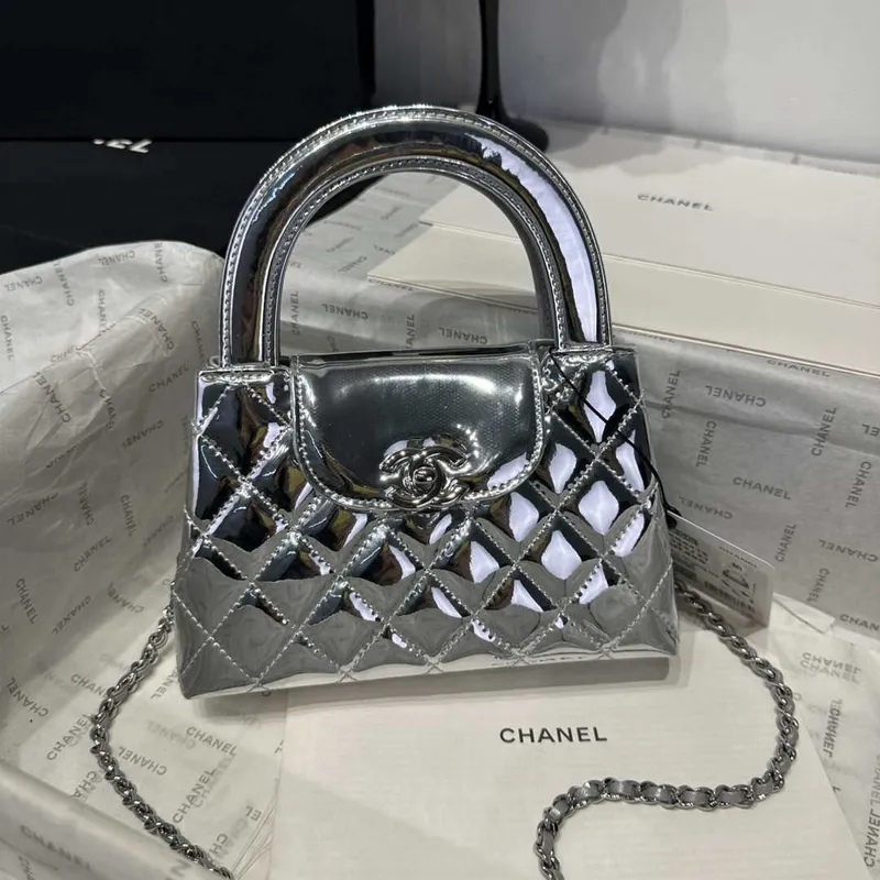 Chanel 25A AS4416 Mini Shopping Bag Mirror Calfskin Silver