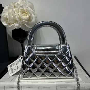 Chanel 25A AS4416 Mini Shopping Bag Mirror Calfskin Silver