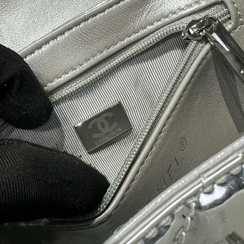 Chanel 25A AS4416 Mini Shopping Bag Mirror Calfskin Silver