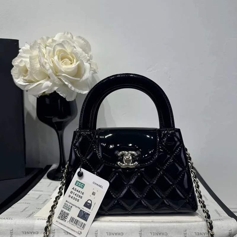 Chanel 25A AS4416 Mini Shopping Bag Mirror Calfskin Black