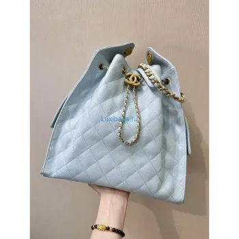 Chanel AS5311 Large Hobo Shiny Calfskin & Gold Tone Metal Blue