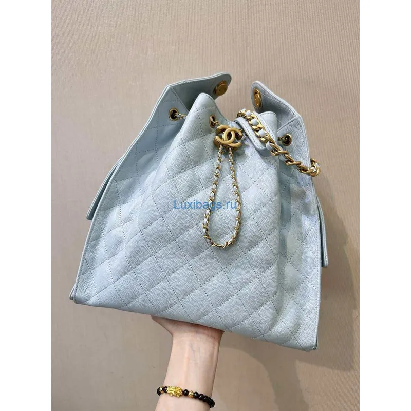 Chanel AS5311 Large Hobo Shiny Calfskin & Gold Tone Metal Blue