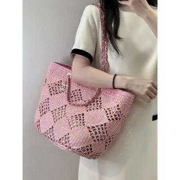 Chanel AS4576 25SS Shopping Bag Pink Raffia