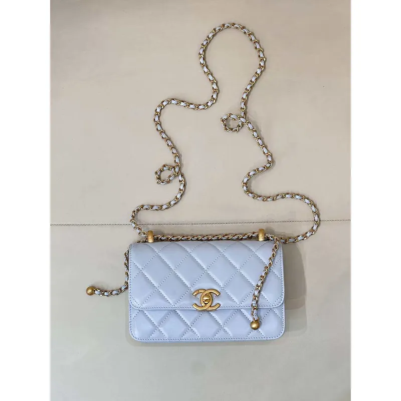 Chanel AS2615 Woc Wallet on Chain Calfskin Bag Light Blue