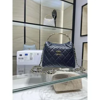 Chanel 25SS Crush With handle box Bag Lambskin AP4591 Navy Blue