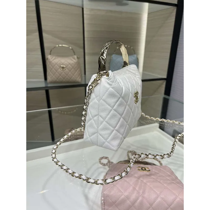 Chanel 25SS Crush With handle box Bag Lambskin AP4591 White