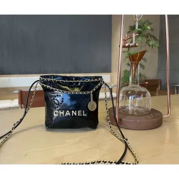 Chanel 22 Mini Handbag  Shiny Calfskin & Gold Tone Metal AS3980 Black