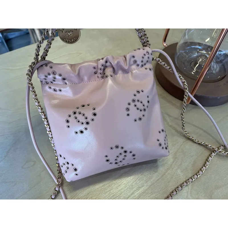 Chanel 22 Mini Handbag  Shiny Calfskin & Gold Tone Metal AS3980 Pink