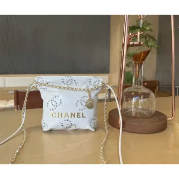 Chanel 22 Mini Handbag  Shiny Calfskin & Gold Tone Metal AS3980 White