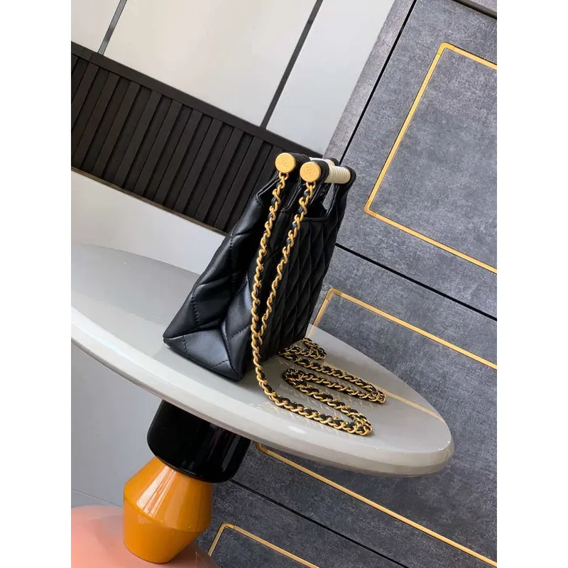 Chanel AS5413 25P Limited Edition Pearl Small Tote  Bag Black Lambskin