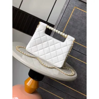 Chanel AS5413 25P Limited Edition Pearl Small Tote  Bag White Lambskin