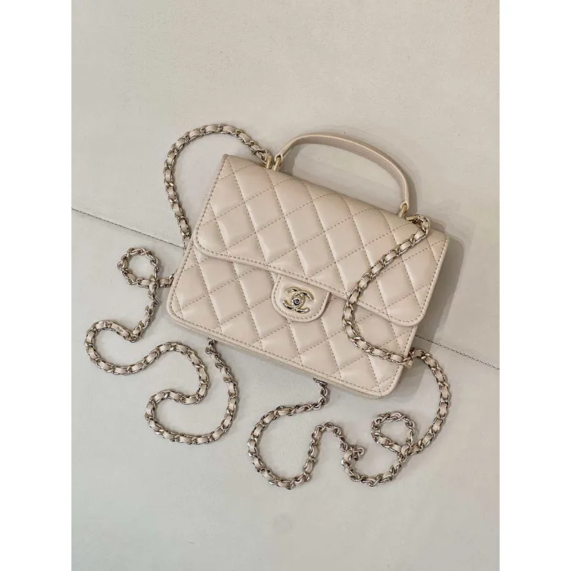 Chanel 25SS Flap Bag Lambskin With Top Handle AS4450 Apricot