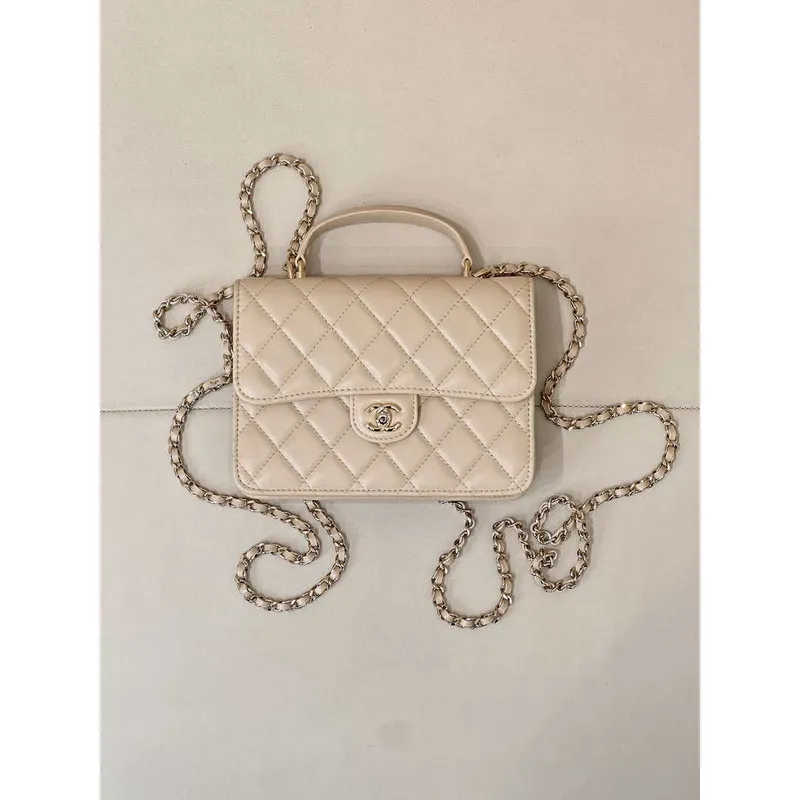 Chanel 25SS Flap Bag Lambskin With Top Handle AS4450 Apricot