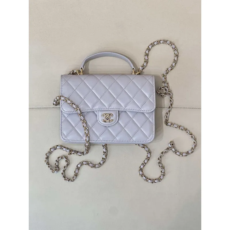 Chanel 25SS Flap Bag Lambskin With Top Handle AS4450 Glacier Gray