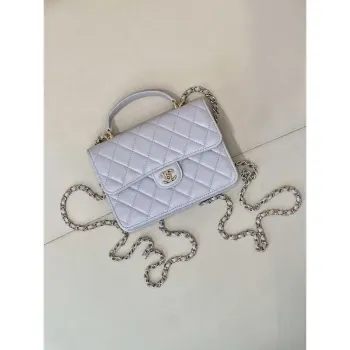 Chanel 25SS Flap Bag Lambskin With Top Handle AS4450 Glacier Gray