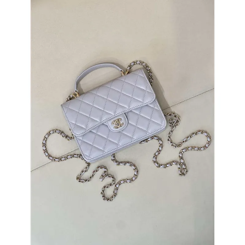 Chanel 25SS Flap Bag Lambskin With Top Handle AS4450 Glacier Gray