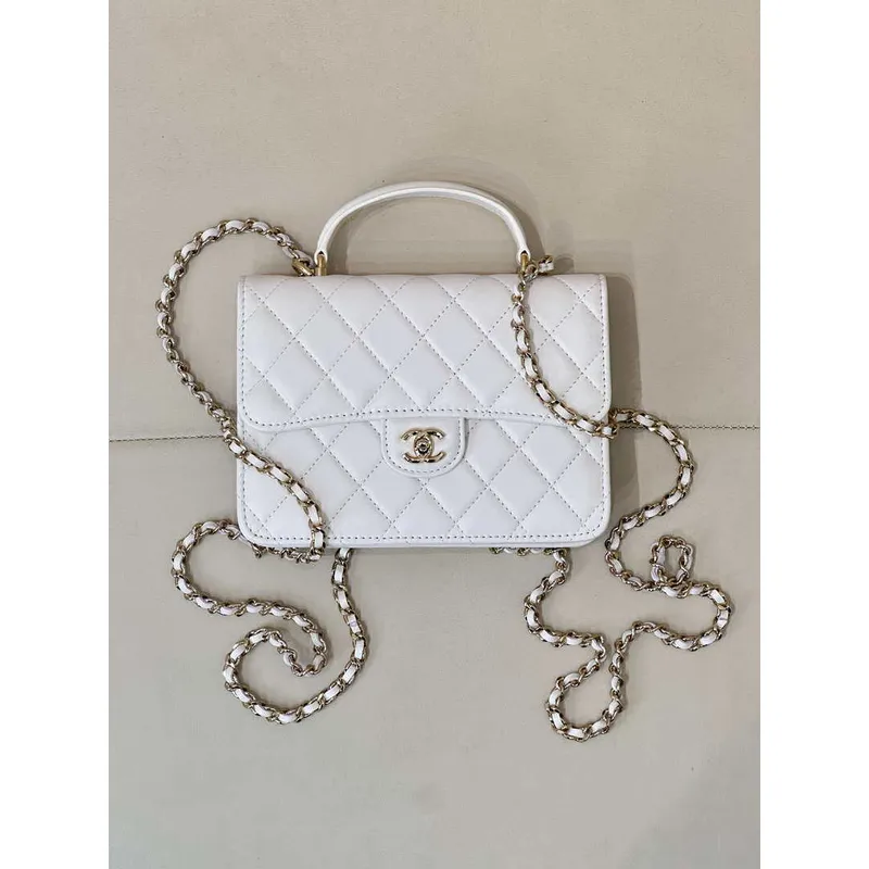 Chanel 25SS Flap Bag Lambskin With Top Handle AS4450 White