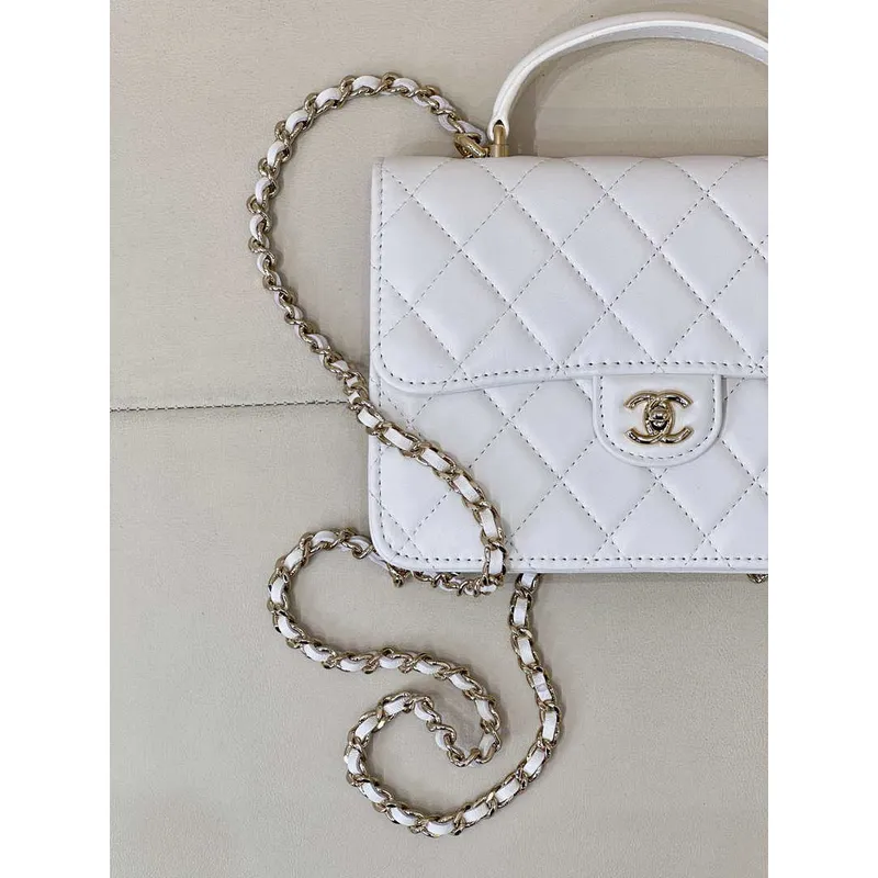 Chanel 25SS Flap Bag Lambskin With Top Handle AS4450 White