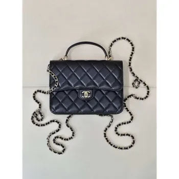 Chanel 25SS Flap Bag Lambskin With Top Handle AS4450 Black