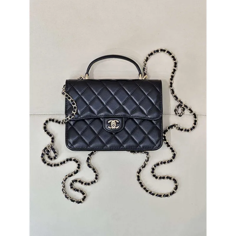 Chanel 25SS Flap Bag Lambskin With Top Handle AS4450 Black