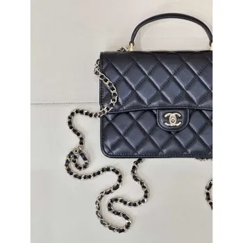 Chanel 25SS Flap Bag Lambskin With Top Handle AS4450 Black