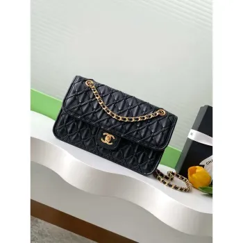 Chanel 25C Flap Bag Metallized Braided Calfskin & Gold Tone AS4795 Black