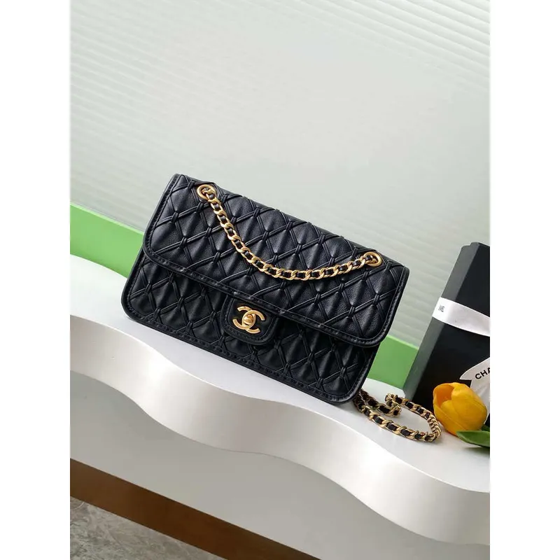 Chanel 25C Flap Bag Metallized Braided Calfskin & Gold Tone AS4795 Black