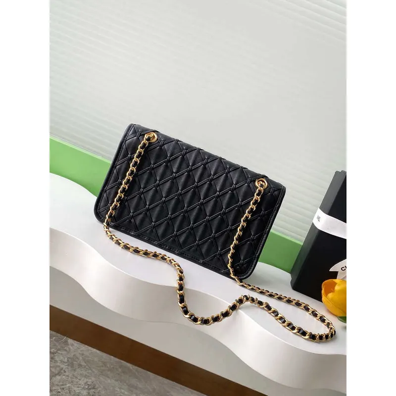 Chanel 25C Flap Bag Metallized Braided Calfskin & Gold Tone AS4795 Black