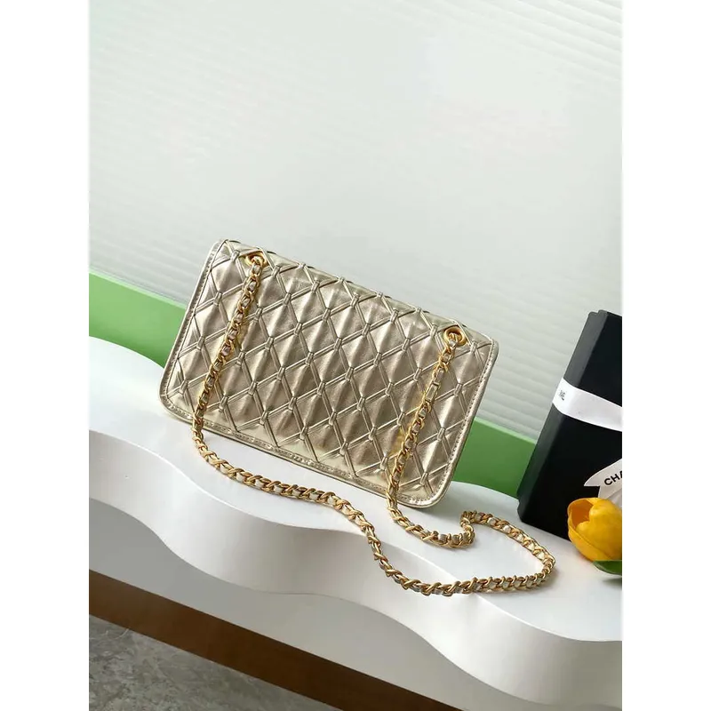 Chanel 25C Flap Bag Metallized Braided Calfskin & Gold Tone AS4795 Gold