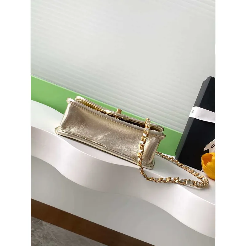 Chanel 25C Mini Flap Bag Metallized Braided Calfskin & Gold Tone AS4797 Gold