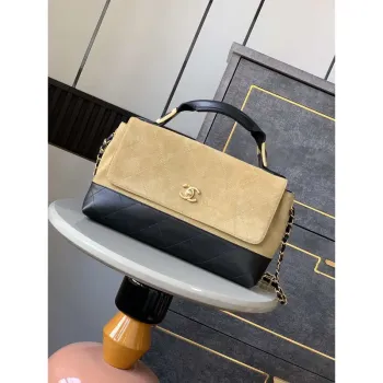 Chanel A99011 Double leather flap bag Black and Apricot