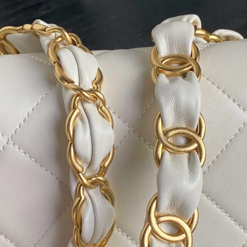 Chanel AS5176 Flap Bag 24K Lambskin White