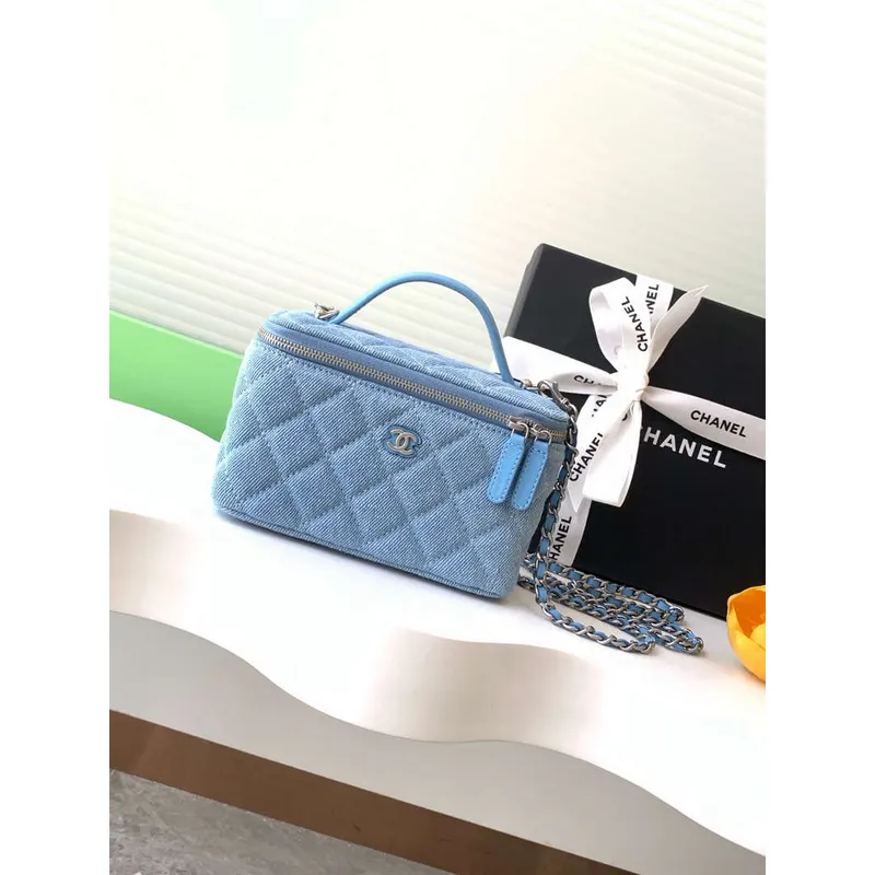 Chanel AP4404 25C Vanity with Chain Denim & Gold Tone Metal Blue